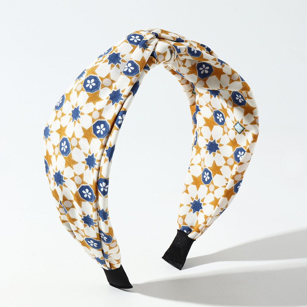 Korean Style Floral Printed Fabric Cross-knotted Headband Wholesale Nihaojewelry display picture 6