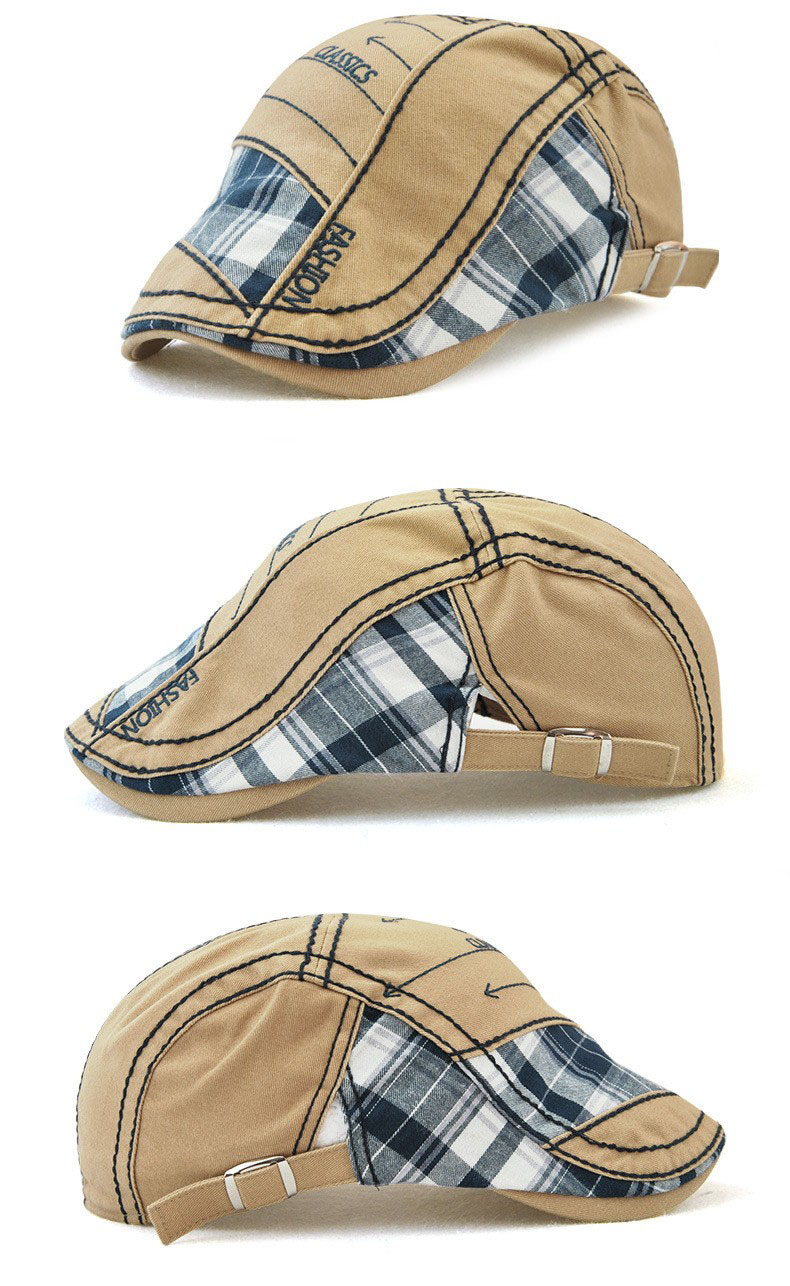 Cappello da anatra unisex in tessuto scozzese con giunture parallele a freccia ricamata con filo, visiera esterna_voghion.com