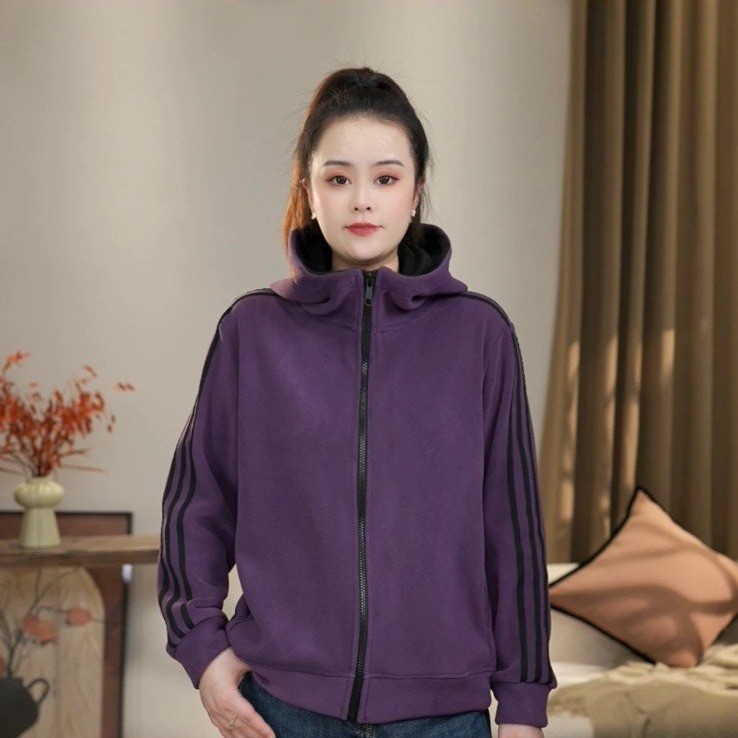 2025秋冬季时尚奥粒绒运动卫衣妈妈女款连帽外套宽松休闲加绒上衣|undefined