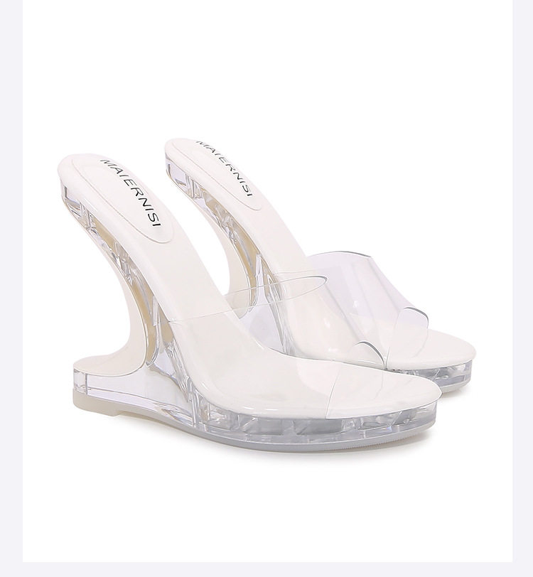 Giày sandal cao gót nữ trong suốt pha lê hở mũi gót nhọn — bạc, màu đỏ, trắng, đen chi tiết 28
