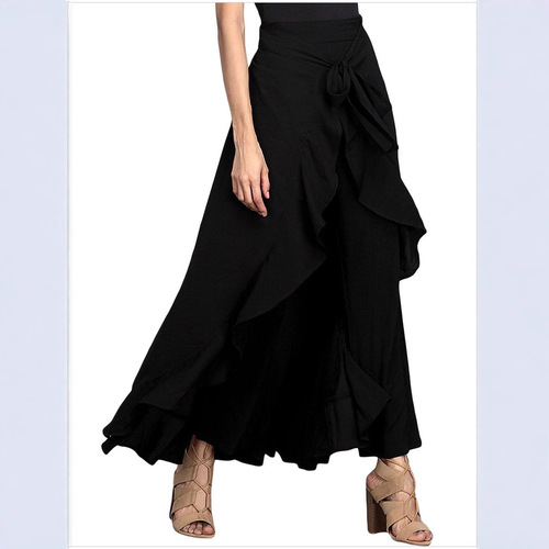 Women's European and American plus-size high-waist wide-leg pants autumn high-waist long skirt chiffon pants