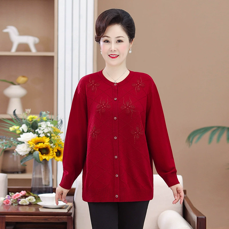 026 Шерстяной свитер для среднего и пожилого возраста кардиган Толстая мама женская одежда больших размеров 200 кг 22 новинки 58% шерсть