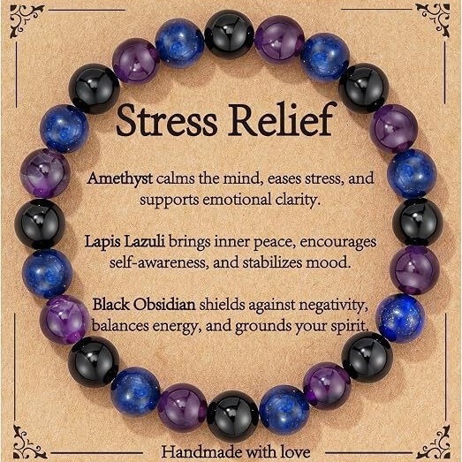 Cross-Border Hot-Selling Triple Protection Bracelet for Men and Women, Natural Stone Lapis Lazuli Obsidian Beaded Bracelet, Women's Jewelry