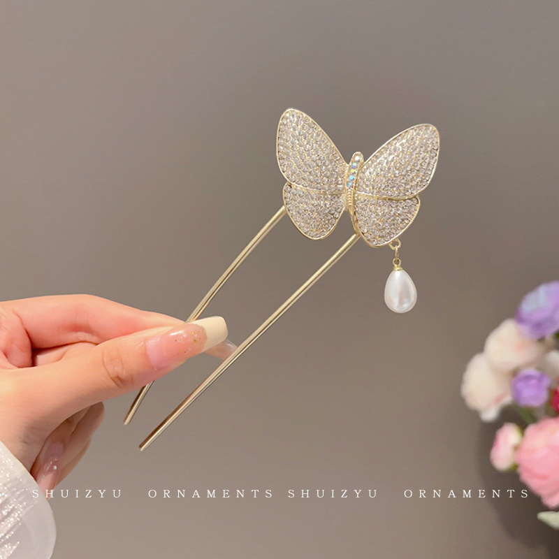 Plato de flores, dispositivo de cabello en forma de U, pinza de cabello para mujeres 2025, nuevo pinza de cabello de alta gama, nuevo estilo chino, pinza de cabello antiguo, tocado antiguo