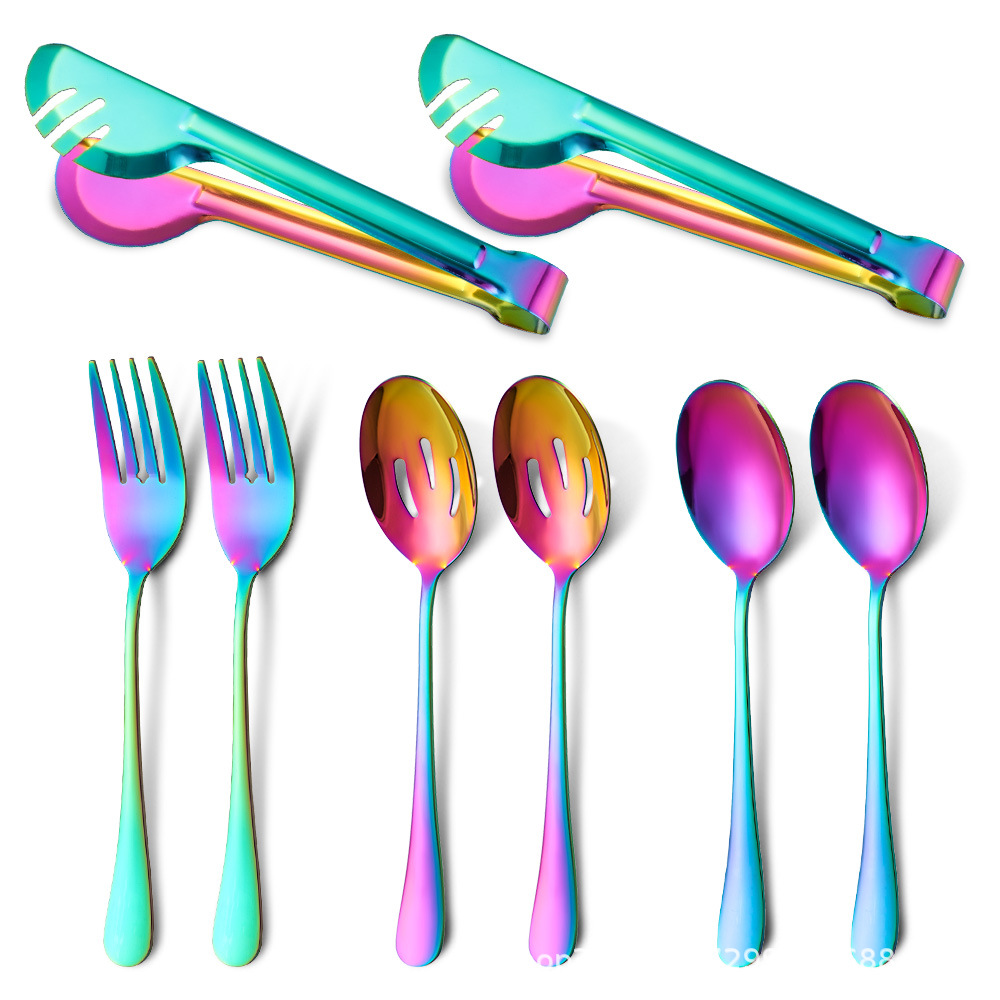 Suministro transfronterizo cuchara de tenedor de acero inoxidable Colador traje de vajilla común cuchara de servicio de clip de carne de comida multiusos