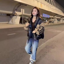 撞色拼接针织袖洋气羽绒服女欧洲站2023冬装新款欧货设计感外套