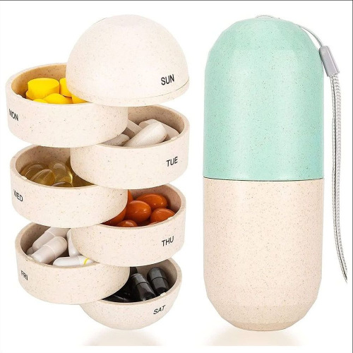 Amazon Best Selling Grain Wheat Portable Medicine Box Sealed 7 Days Medicine Box Portable Waterproof Travel Capsule