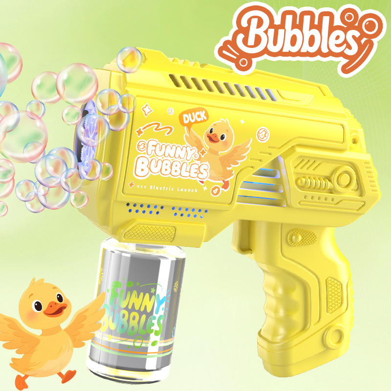 Red unicornio burbuja máquina de luces infantiles de mano pistola de burbujas automática parque estando juguetes de burbujas al por mayor