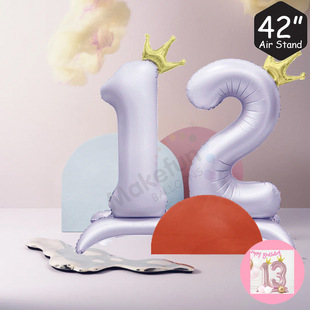 Large Base Metal Powder Blue Standing Digital Party Birthday Desktop Decoration Fine Packaging Aluminum Film Balloon
