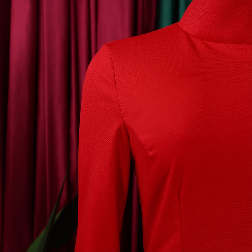 Autumn Winter Long Sleeve Narrow Office Diagonal Collar Solid Color Dress