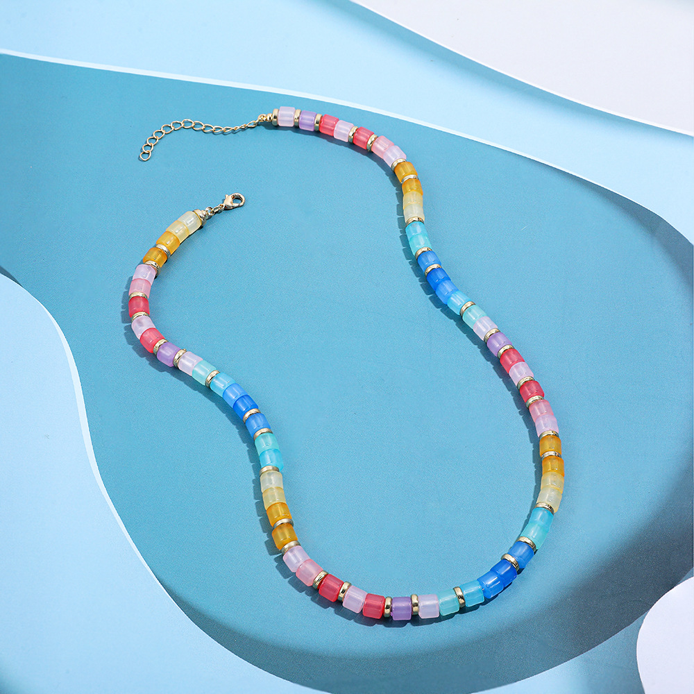 8g Weight Necklace Classification Resin, Copper Chain Material Beaded Chain Chain Type 1 Piece Quantity Holiday, Daily Occasion Resin, Copper Material Colorful Pattern All Seasons Season Women's Gender Vacation Style Vacation Colorful Resin Copper Beaded Chain Beaded Necklaces Wholesale 9