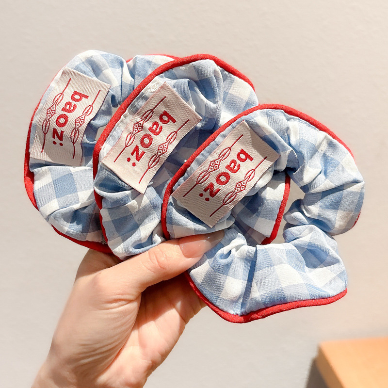 Rojo y azul coreano color de contraste anillo de cabello de intestino azul cuadrado correa de banda adorable niño curioso cabello de cola de caballo nuevo accesorio de cabello para mujeres