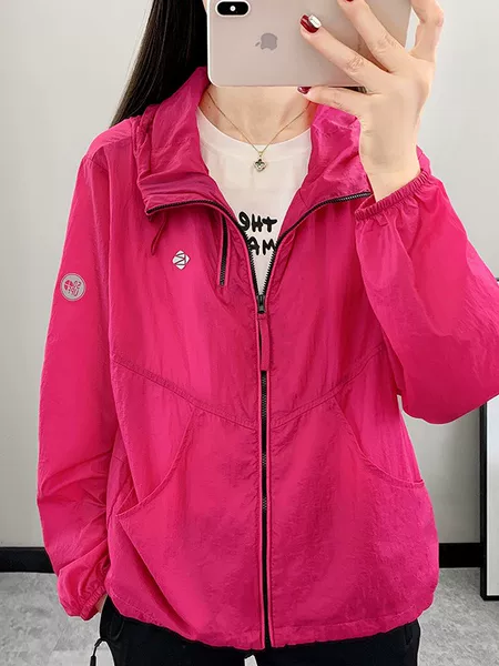 25F410 Spring and Summer New Hooded Sun Protection Thin Jacket Loose Zipper Top Women's Trendy Casual Windbreaker Waterproof