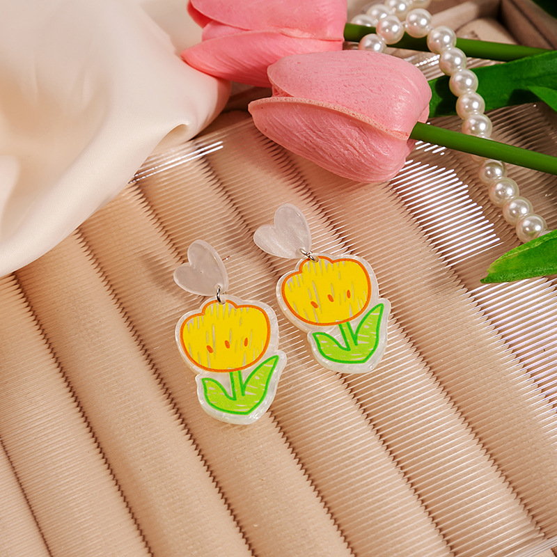 Acrylic Material 1 Pair Cute Flower Acrylic Drop Earrings