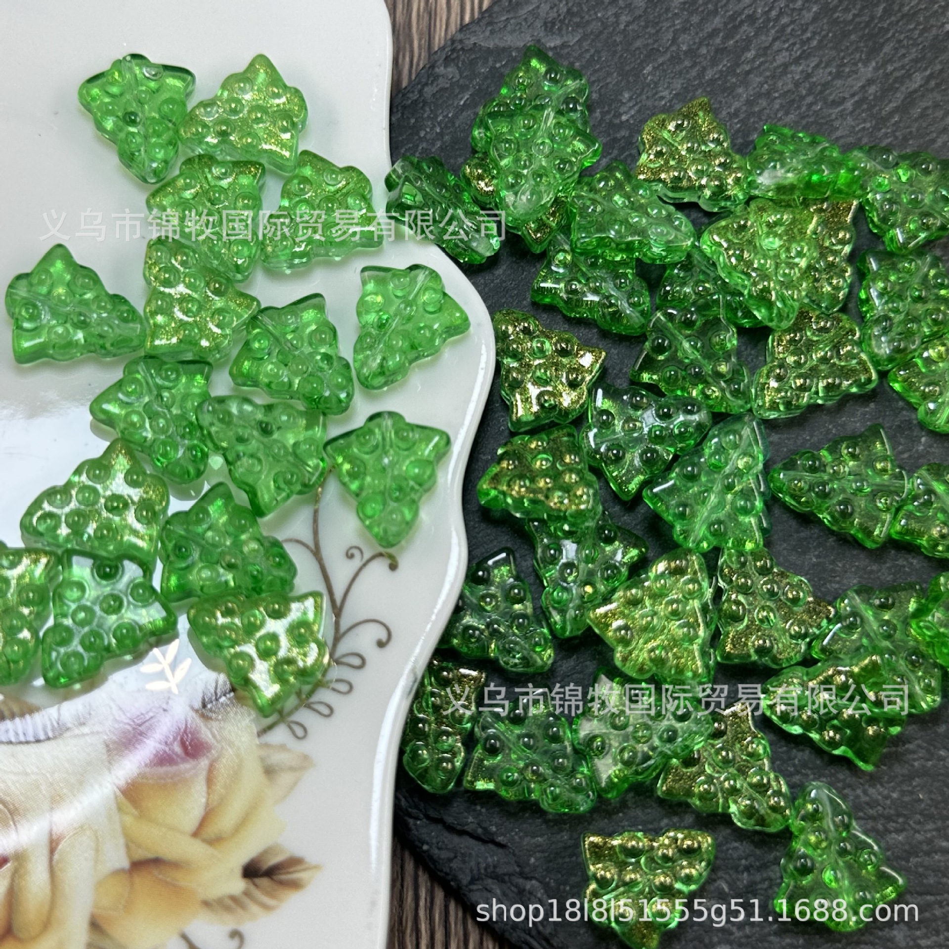 捷克琉璃圣诞树竖孔手工DIY材料饰品配件手链手串挂饰吊坠钥匙链