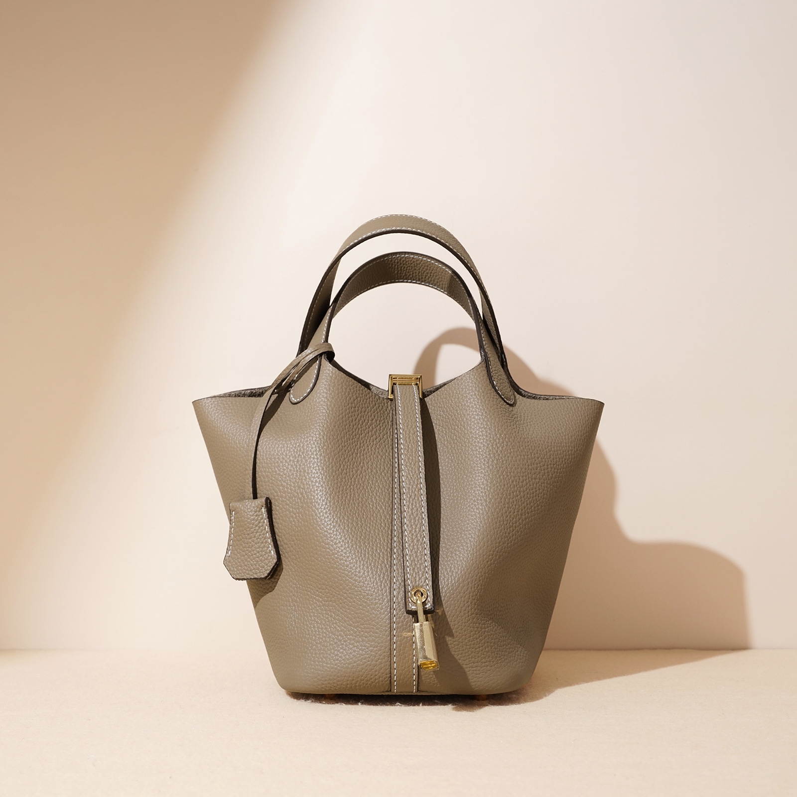 Top Grain Cowhide Basket Bag Genuine Leather Women's Designer Luxury Texture Large Capacity Handbag Bucket Bag - Thumbnail 2