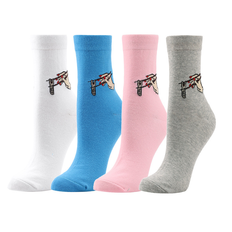 Cross-Border Cotton Socks, Men's Socks, Trendy Socks, Mid-Calf Socks, Chopsticks Illustration Socks, Women's Socks, European and American Style Fun Socks, Interesting Socks