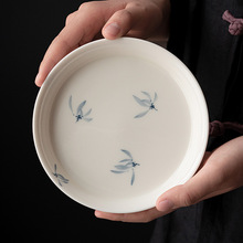 白瓷茶承壶承干泡台壶托家用功夫茶具配件手绘蝴蝶兰花茶壶垫小号