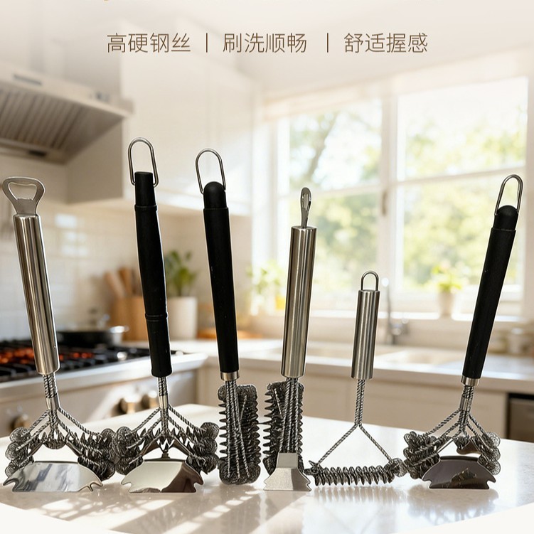 跨境新款烧烤工具清洁刷弹簧刷头钢丝刷子烧烤架网烧烤炉清洗刷|undefined
