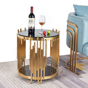 Simple Entry Luxury Golden Stainless Steel Round Side Table Creative Corner Table Mirror Sofa Side Table Side Cabinet Casual Small Coffee Table