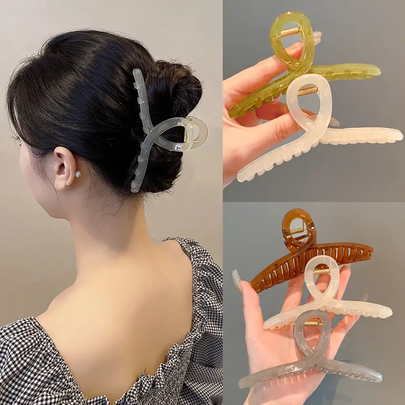 Korean-Style Jelly-Colored Large Acrylic Shark Clip for Hair, Cross Hairpin for the Back of the Head, Bath Hair Clip, Hair Accessory Korean-Style Jelly-Colored Large Acrylic Shark Clip for Hair, Cross Hairpin for the Back of the Head, Bath Hair Clip, Hair Accessory