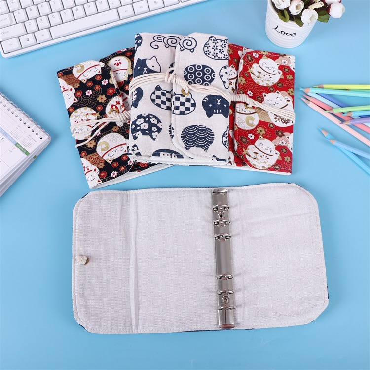 Cute Cartoon Lucky Cat Diary Book Cloth Cover Printed Lace Up Notebook Wholesale display picture 4