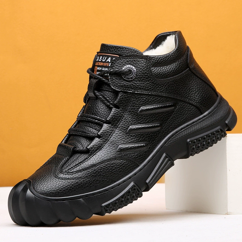 Фабрика Вэньчжоу, Зимняя шерстяная хлопчатобумажная обувь, мужская теплая кожаная обувь с высоким верхом на меху, мужские зимние сапоги
