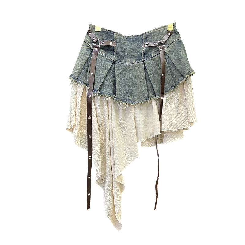 Retro denim summer elegant pleated skirt