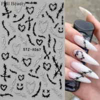 FULL BEAUTY трансграничная новая наклейка для ногтей черный серебряный слот лозы любви французские нерегулярные линии наклейки