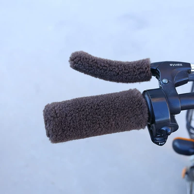 Motorcycle Handle Cover: Electric Motorcycle Pedal Particle Cold - one-size-fits-all-thickened-granular-velvet-brown-2-handlebar-covers-2-handbrake-covers