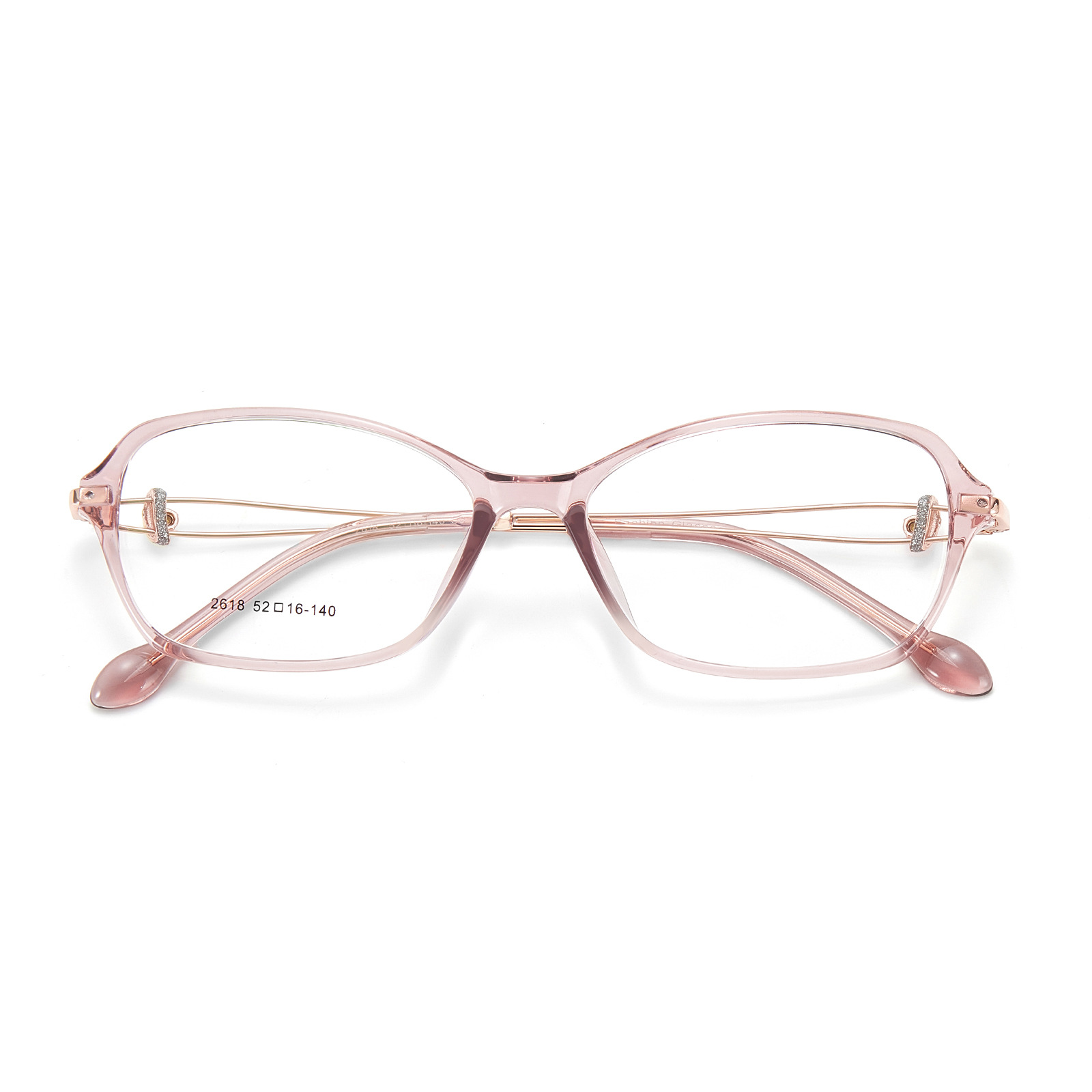 Elegante dama polvo de cerezo romántico multifacético TR marco de gafas metálicas 3.5mm ancho flash taladro hueco pierna con lote de gafas