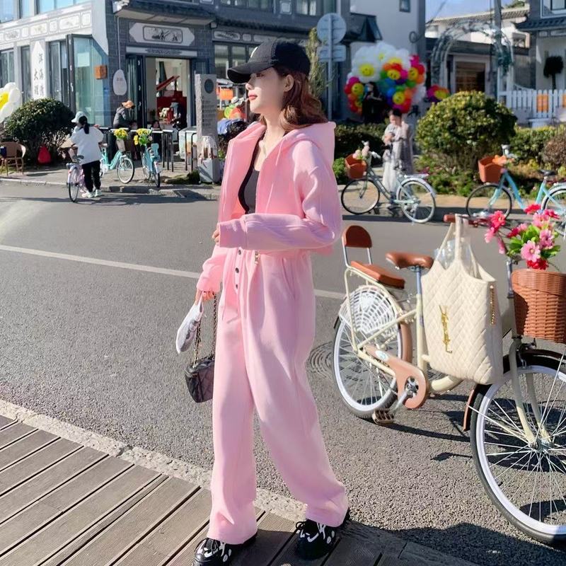 休闲洋气套装女春秋新款韩版长袖粉色减龄时尚卫衣外套百搭两件套|undefined