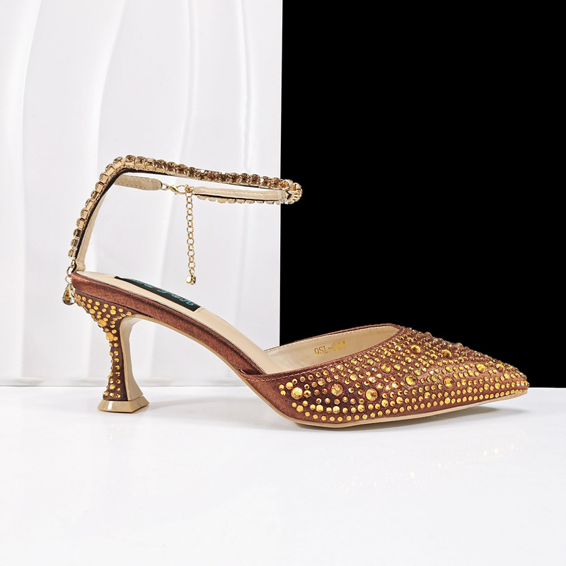 Foreign Trade Full Diamond-Studded Women's Pointed-Toe High-Heeled Sandals with Ankle Chain and Pendant Decoration, European and American Non-Cross-Border Hot-Selling Products, Exclusive Supply Source Foreign Trade Full Diamond-Studded Women's Pointed-Toe High-Heeled Sandals with Ankle Chain and Pendant Decoration, European and American Non-Cross-Border Hot-Selling Products, Exclusive Supply Source