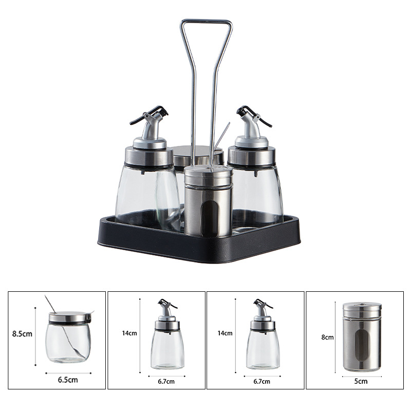 Precio de fábrica suministros de cocina condimento tarro condimento botella caja de almacenamiento combinación condimento botella traje vidrio condimento botella sal tarro