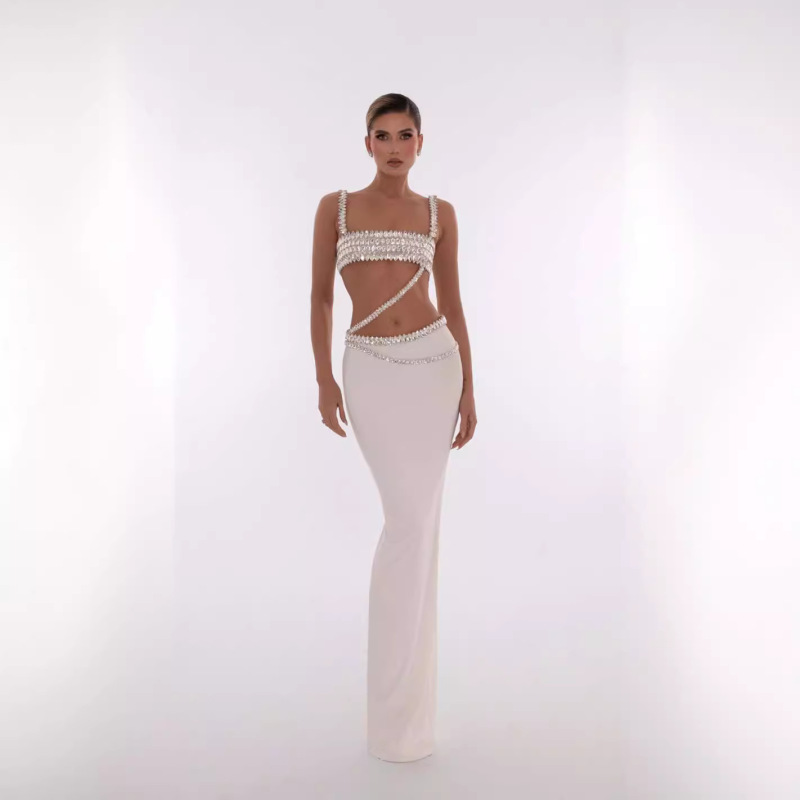 Cross-border New White Bandage Skirt Foreign Trade Europe and the United States Summer Cool Sling Strapless Fake Two-piece Long Skirt Party Dress