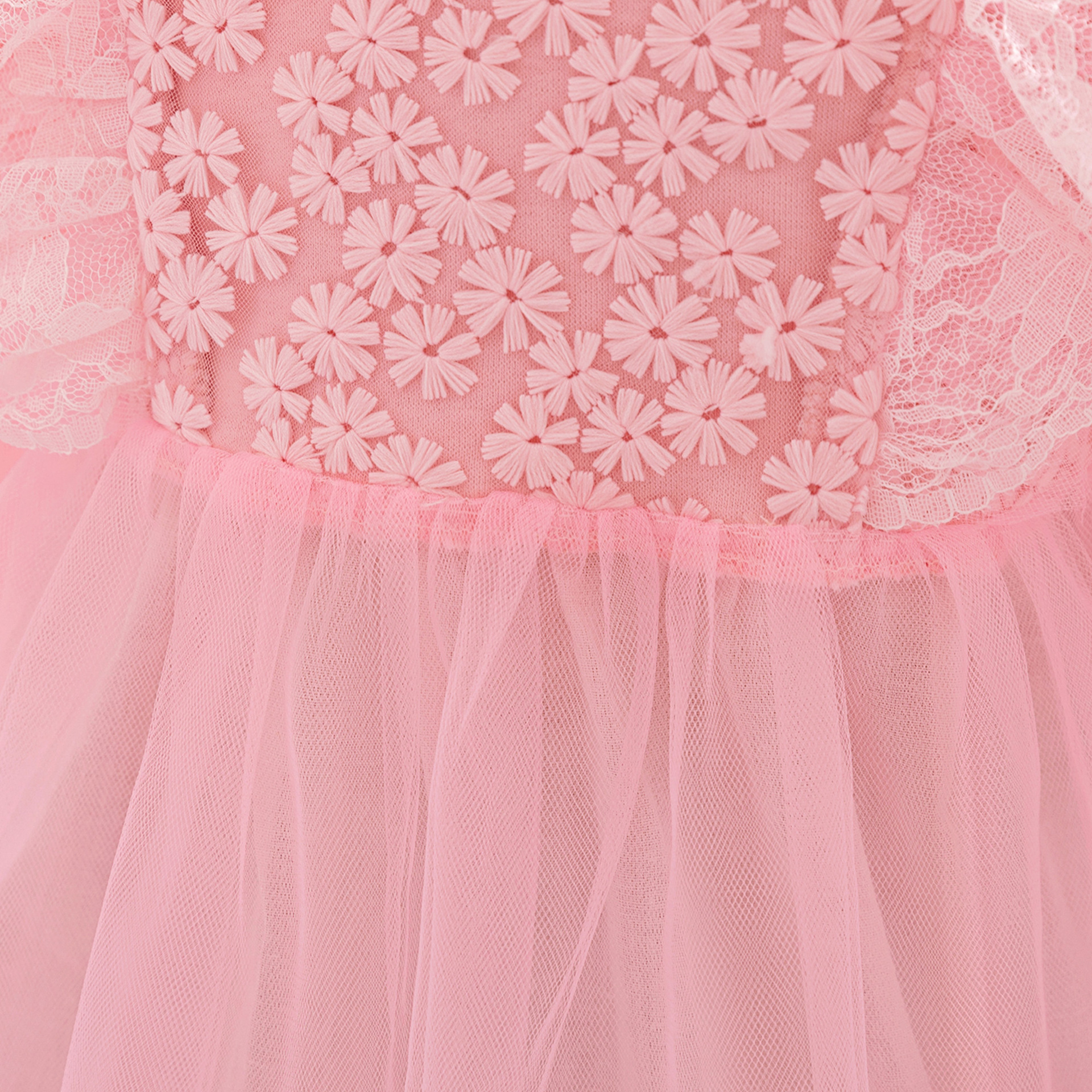 Europa y América de moda nuevo vestido de bebé de manga larga tela de malla empalmado vestido de niña de luna llena vestido de princesa rosa