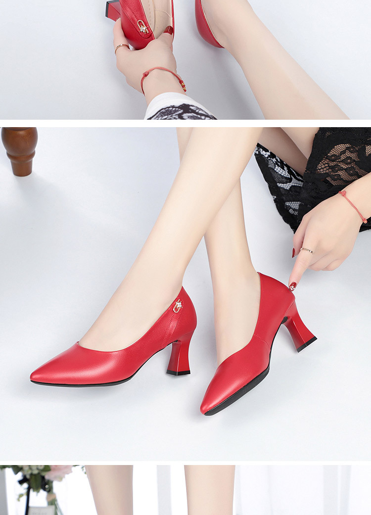 Giày cao gót nữ mũi nhọn da thật đế mềm chống trượt — Màu be chi tiết 21