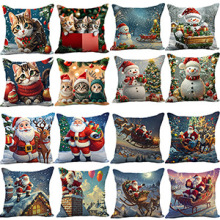 亚马逊创意卡通圣诞节抱枕套办公室座椅靠垫套居家沙发床头靠枕套
