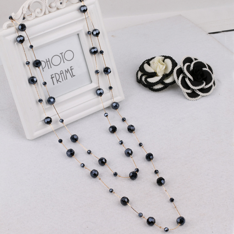 Simple Style Round Artificial Crystal Alloy Beaded Women's Sweater Chain Long Necklace display picture 7