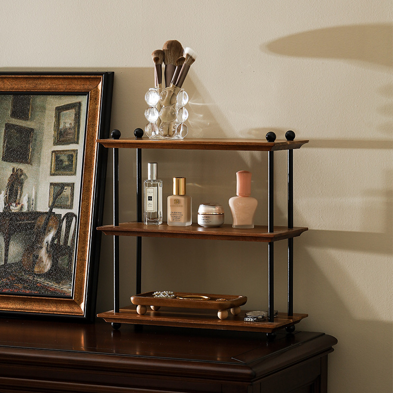 Lychee Sea Multi-Layer Storage Rack Household Solid Wood Cup Holder Bedroom Dressing Table Table Display Rack Wooden Storage Rack