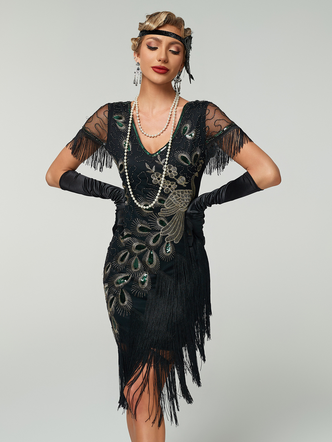 Vintage Sequin Tassel Dress 1920 Gatsby Style Beaded Prom Dance Party Toasting Women's Vintage Dress_ecoleips.com