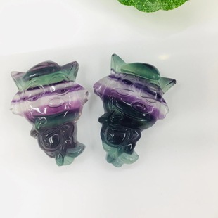 Natural crystal jade colorful fluorite carving pieces gray wolf pendant color random delivery