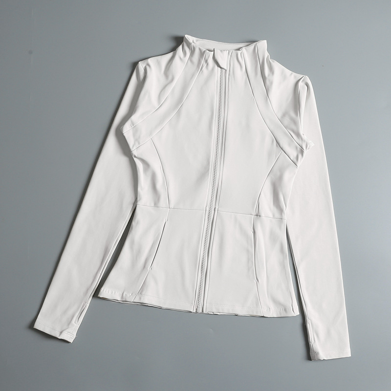 Slim fit sportvest voor dames, lente/herfst, lange mouwen, ritssluiting, opstaande kraag, ademend, geschikt voor fitness, hardlopen en bescherming tegen de zon._voghion.com