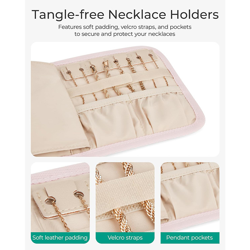 Nueva bolsa de almacenamiento de joyas de viaje, caja de almacenamiento de joyas, caja de rollo de joyería plegable, adecuada para collares y pendientes de viaje