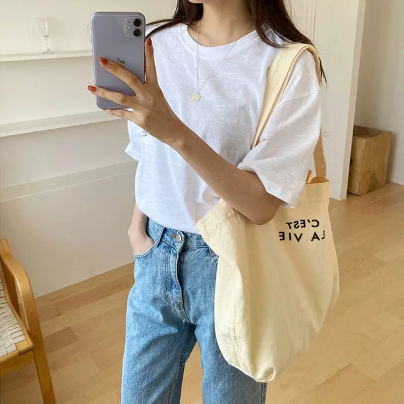 包包女包新款韩版文艺单肩包英文字母印花百搭ins大容量纯棉女包