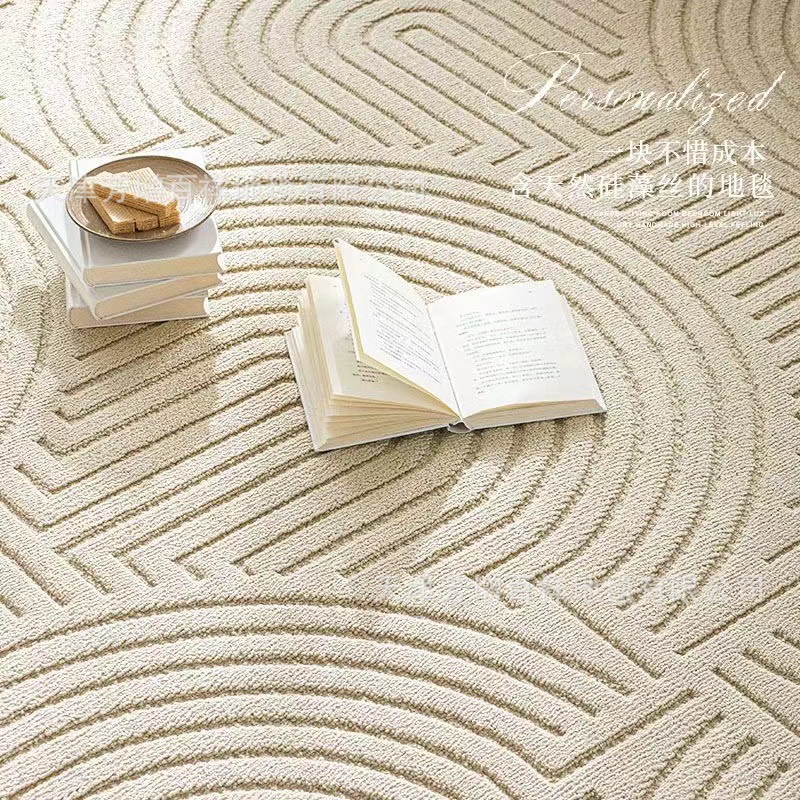 Nueva Zelanda lana tridimensional alivio diatomeas crema de seda sala de estar alfombra francés luz lujo de alta gama dormitorio alfombra lisa