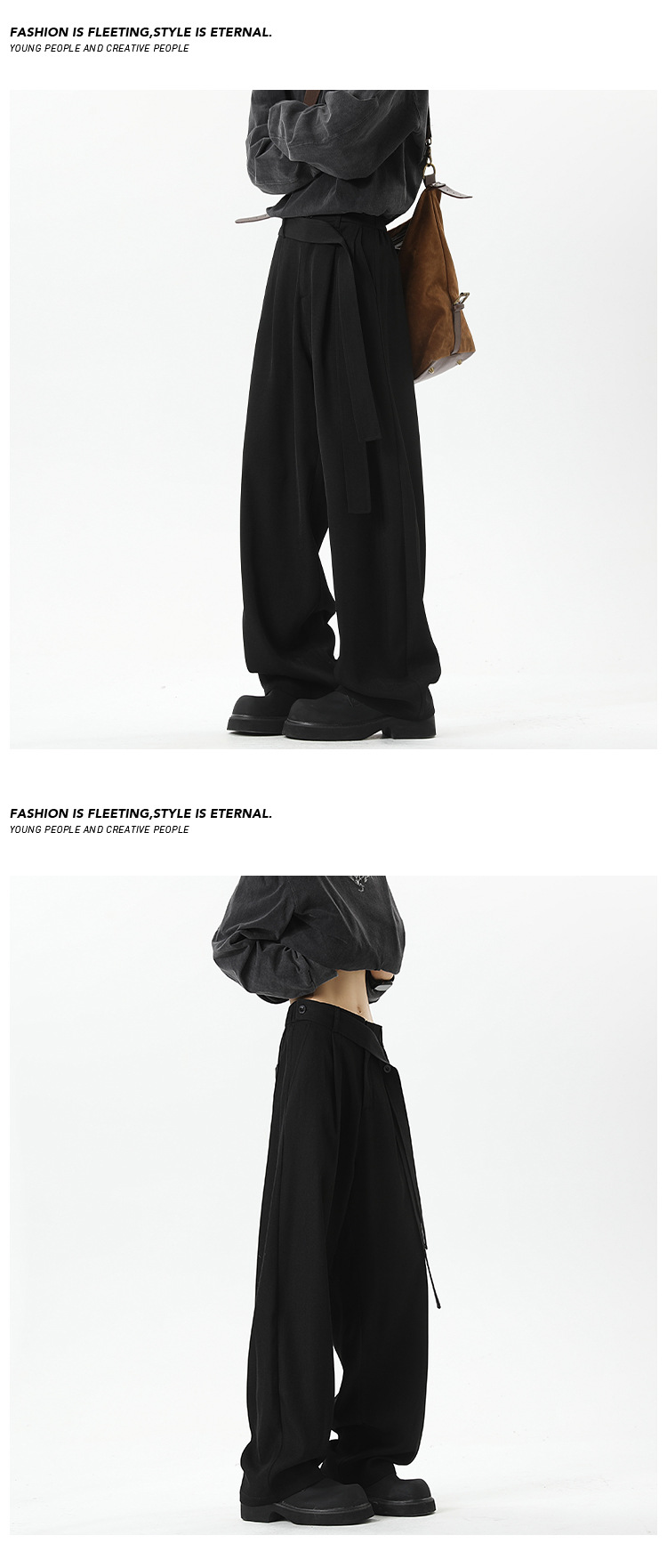 Kaffeefarbene Herren Stoffhose Mit Gürtel Und Geradem Bein_voghion.com