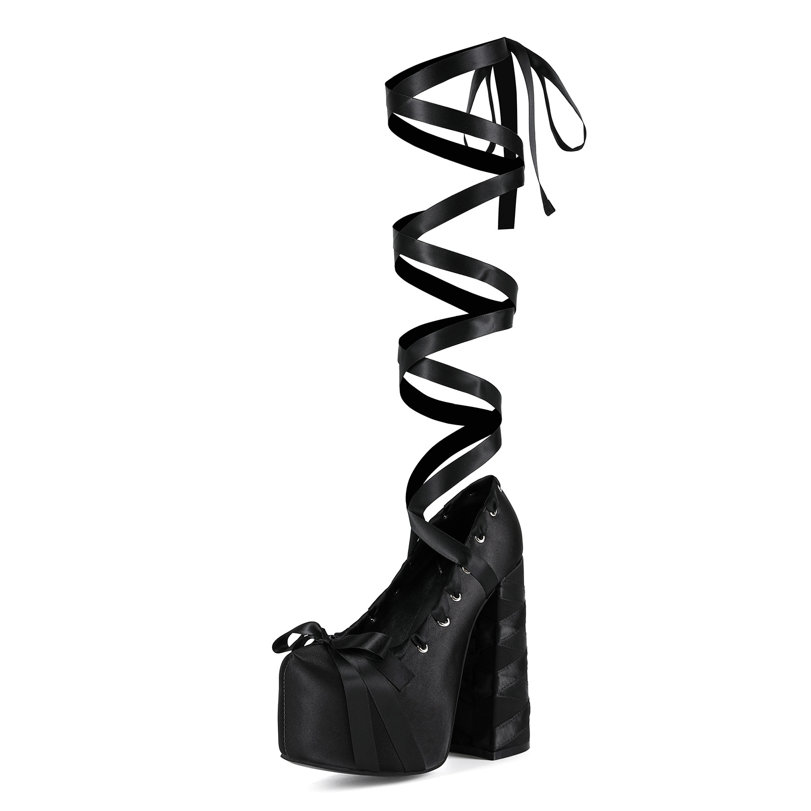 欧美跨境外贸厚底Lolita甜美绑带粗跟大码47女单鞋heels shoes