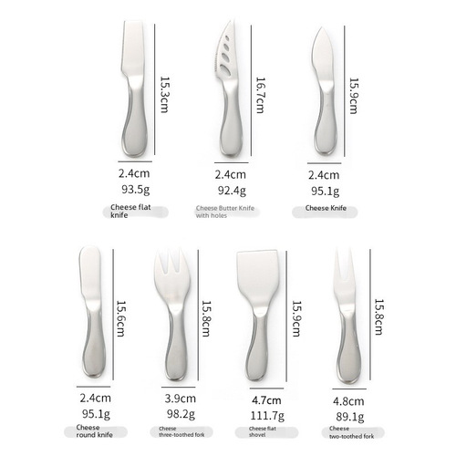 Stainless steel cheese knife set fork scraper point knife butter knife seven-piece set pizza knife cheese kitchen baking tools