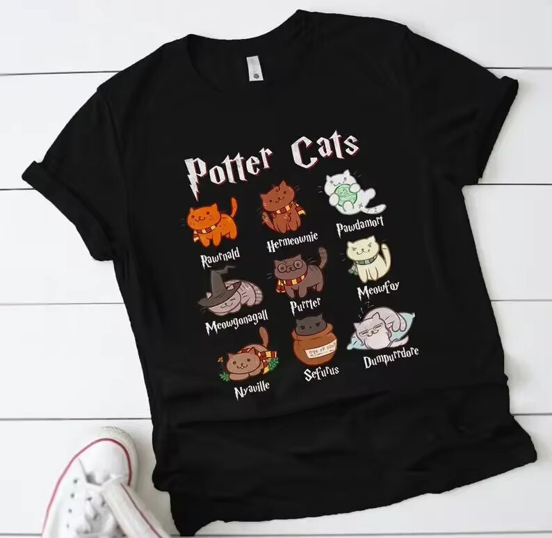 【Cross-border European size】Cute Potter Cat Mom shirt, fashionable plus size unisex t-shirt, Harajuku style short 【Cross-border European size】Cute Potter Cat Mom shirt, fashionable plus size unisex t-shirt, Harajuku style short
